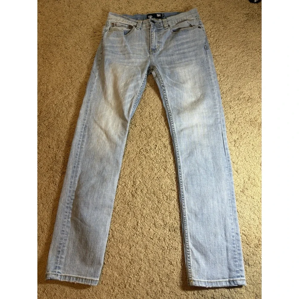 RSQ Jeans Men 30x30 London Skinny Light Blue Straight Leg‎ Whiskered Preppy